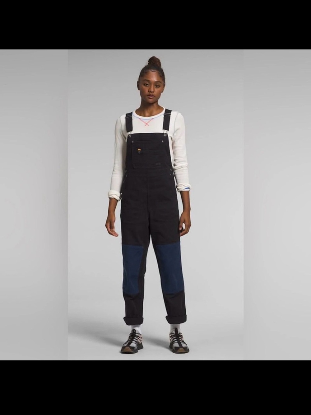 The North Face Black and Navy Patchwork Denim Overalls